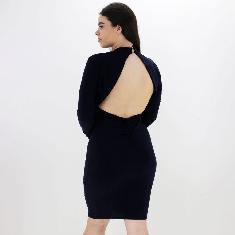 Image for Women's Plain Open Back Dress,Navy
