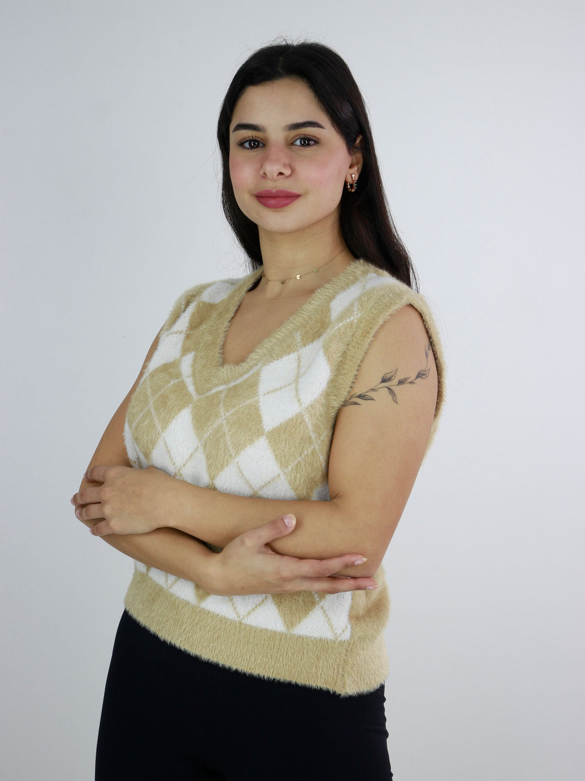 Women's Soft Argyle Preppy Sweater Vest,Beige