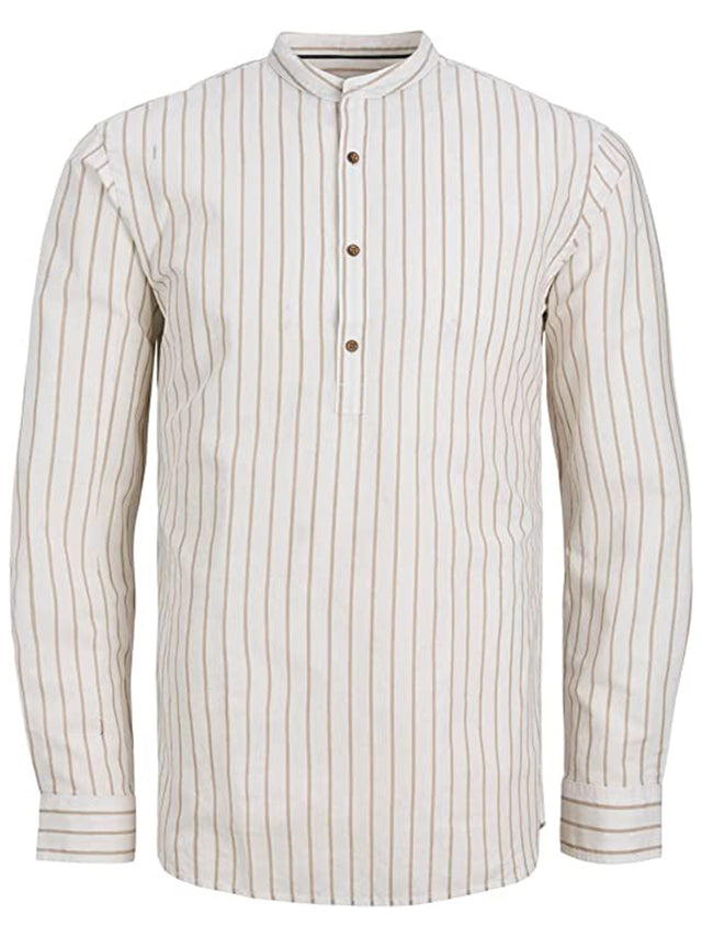 Image for Men's Striped Henley Shirt,Beige