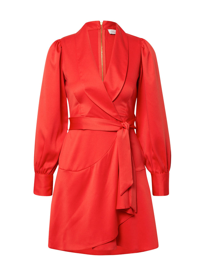 Image for Women's Knotted Wrap Short Dress,Red