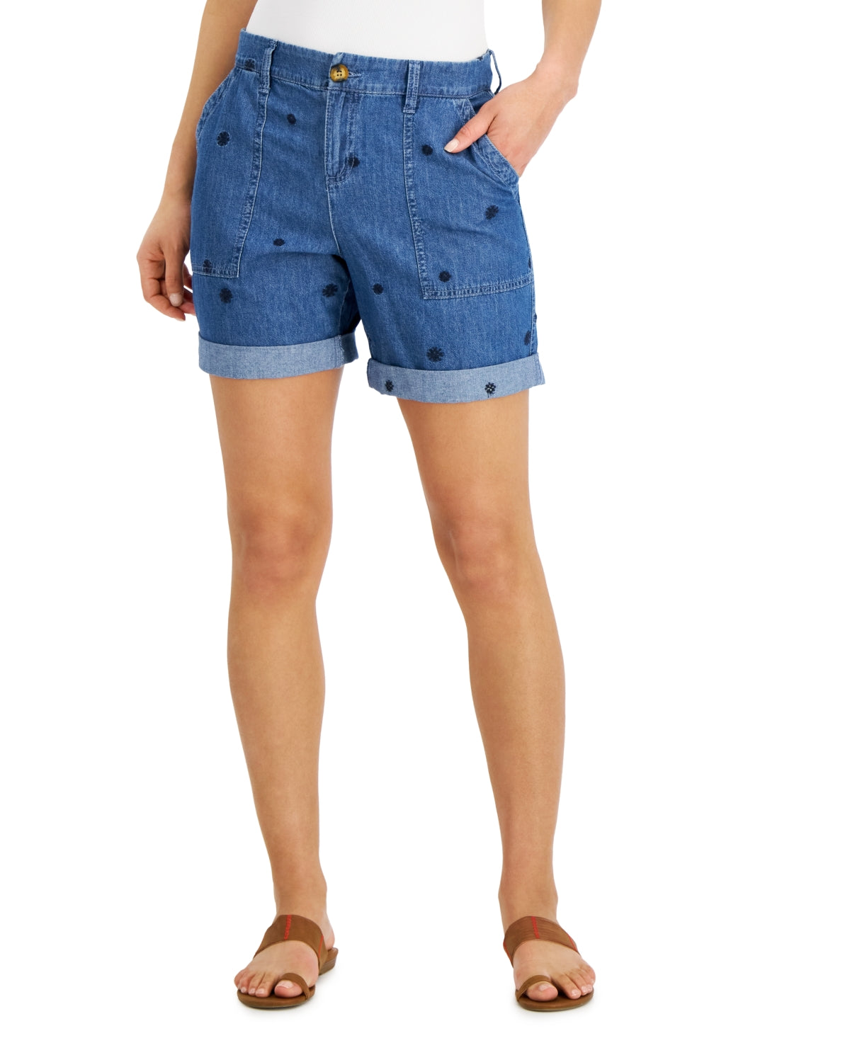 Image for Women's Embroidered Bermuda Short,Dark Blue