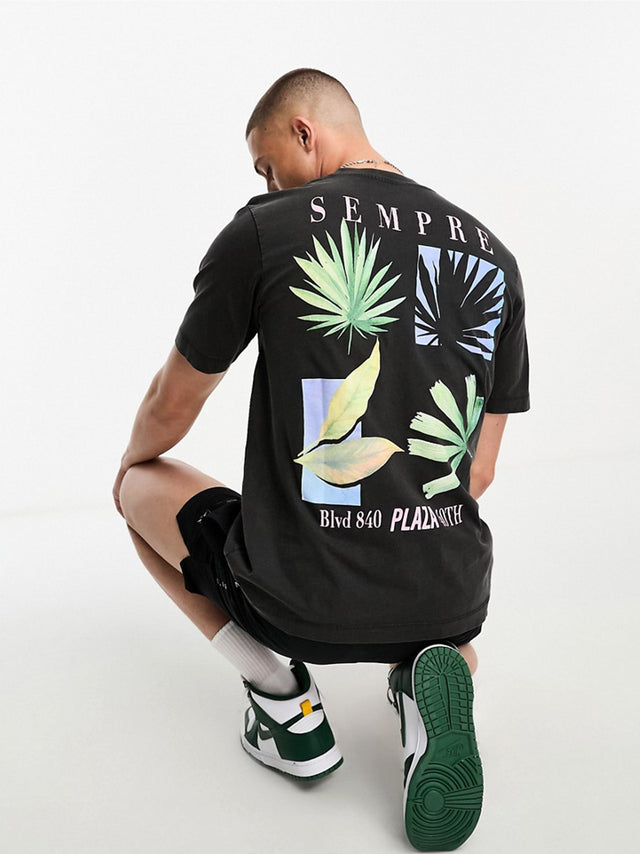Image for Men's Front And Back Graphic Printed Oversized T-Shirt,Dark Grey