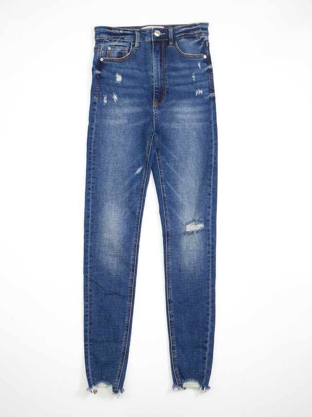 Image for Women's Washed Ripped Skinny Jeans,Dark Blue