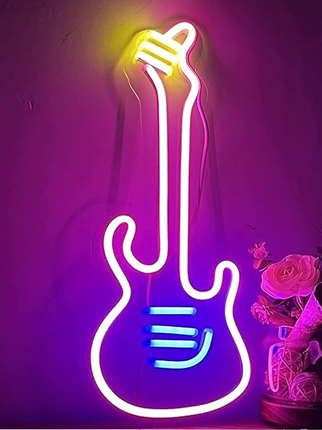 Image for Neon Guitar Sign Light For Wall Decor