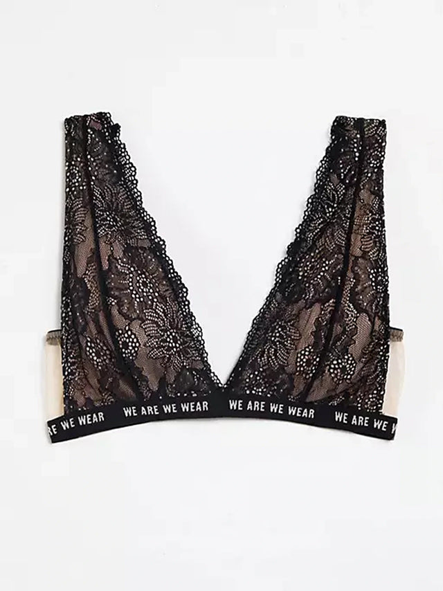 Image for Women's Brand Logo Detail Lace Bra,Black