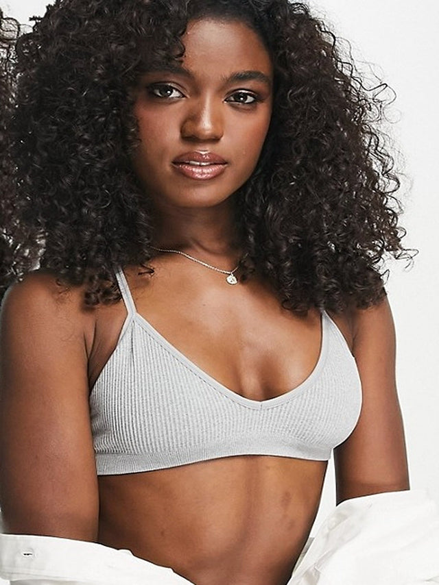 Image for Women's Ribbed Triangle Bralette,Grey