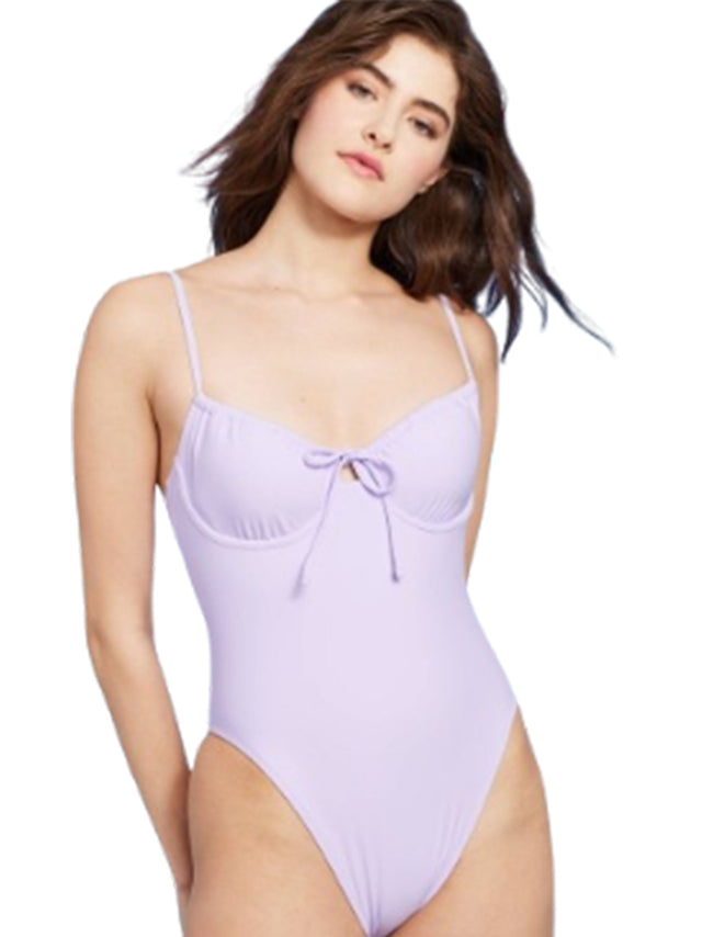 Image for Women's Shirred Detail One Piece Swimsuit,Light Purple
