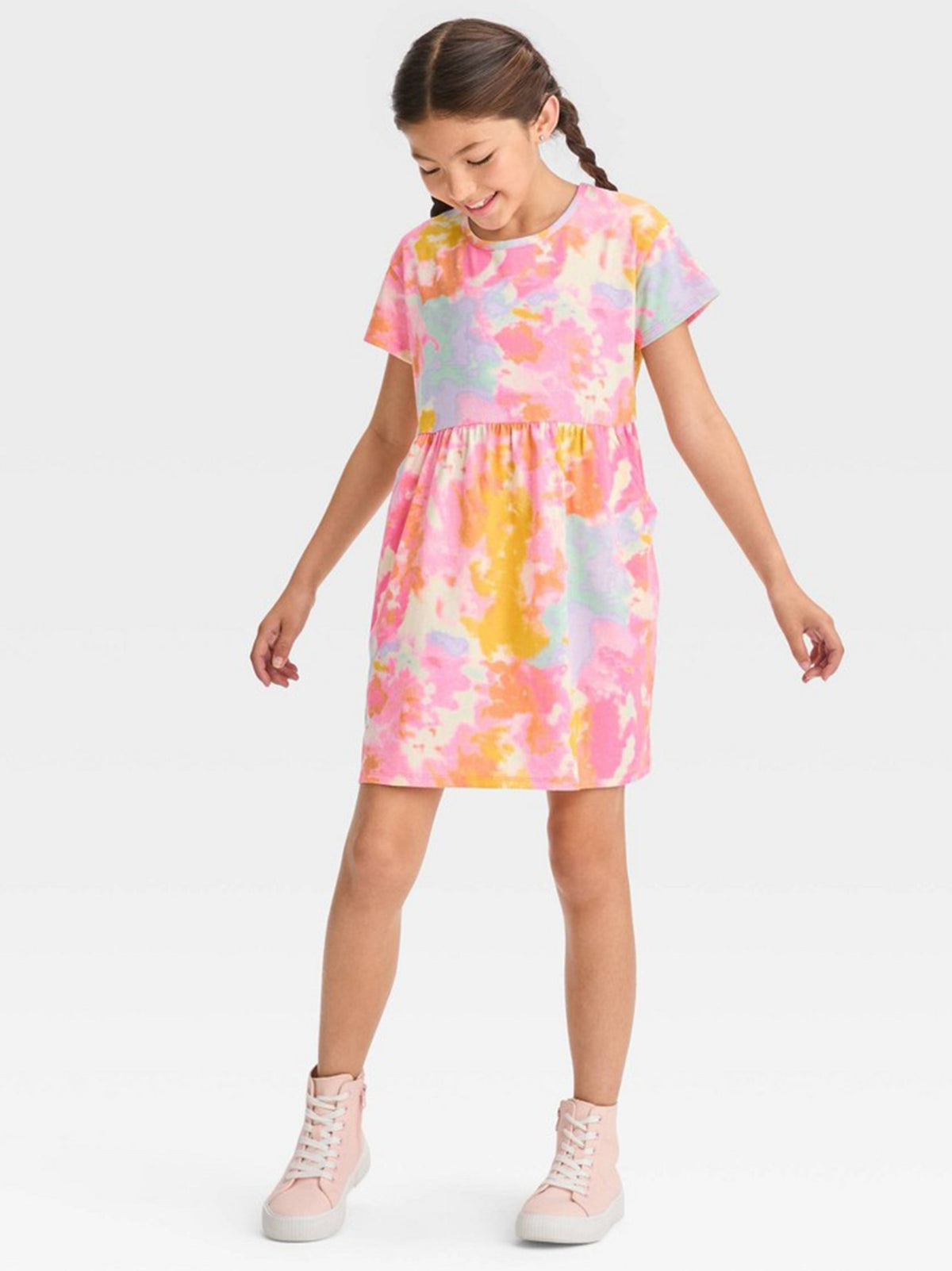Image for Kids Girl Washed Dress With Pockets,Multi