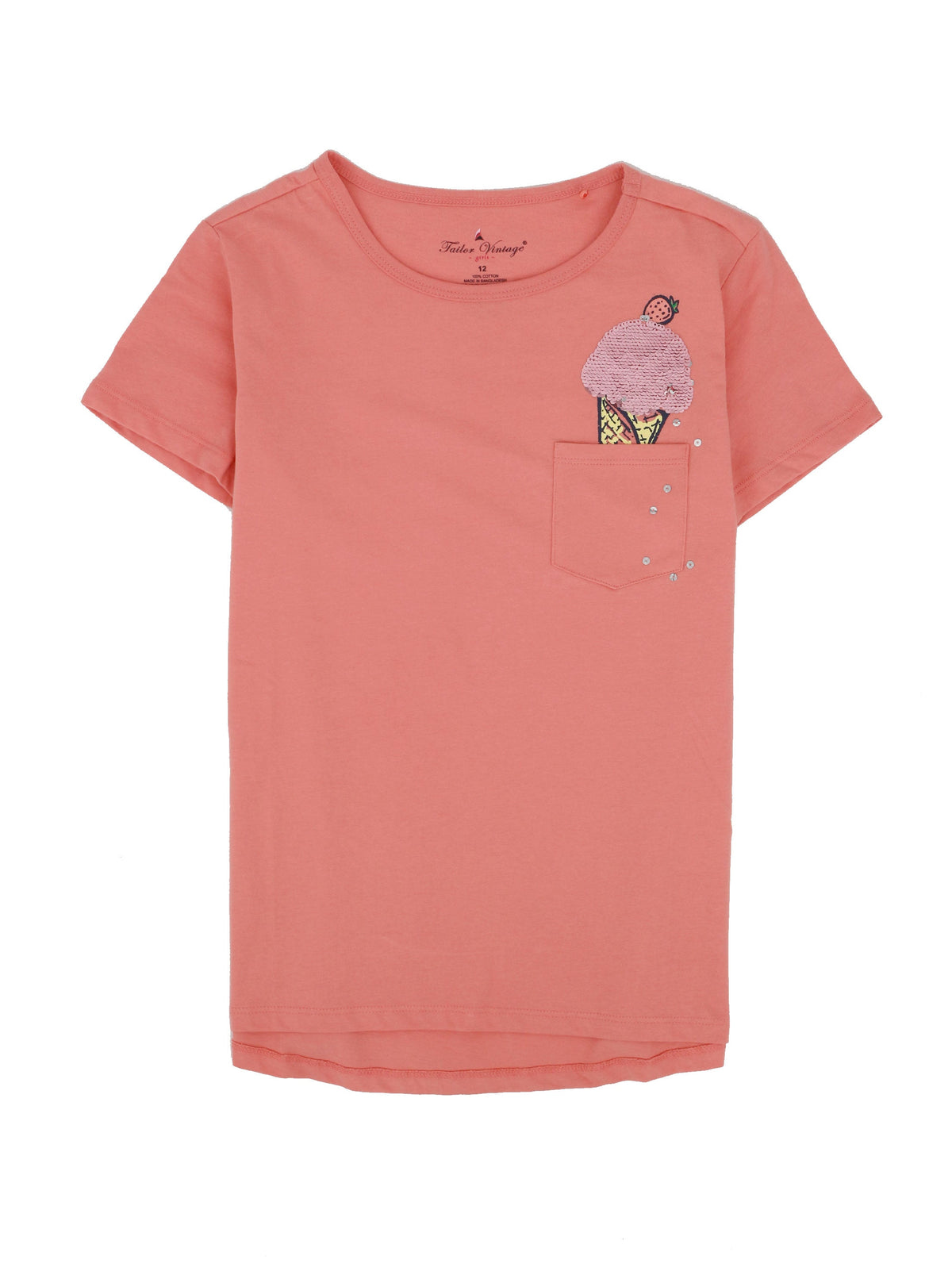 Image for Kids Girl Flip Sequins Side Pocket T-Shirt,Peach