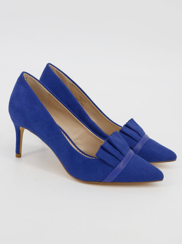 Image for Women's Ruffle Detail Suede Heeled Sandals,Dark Blue