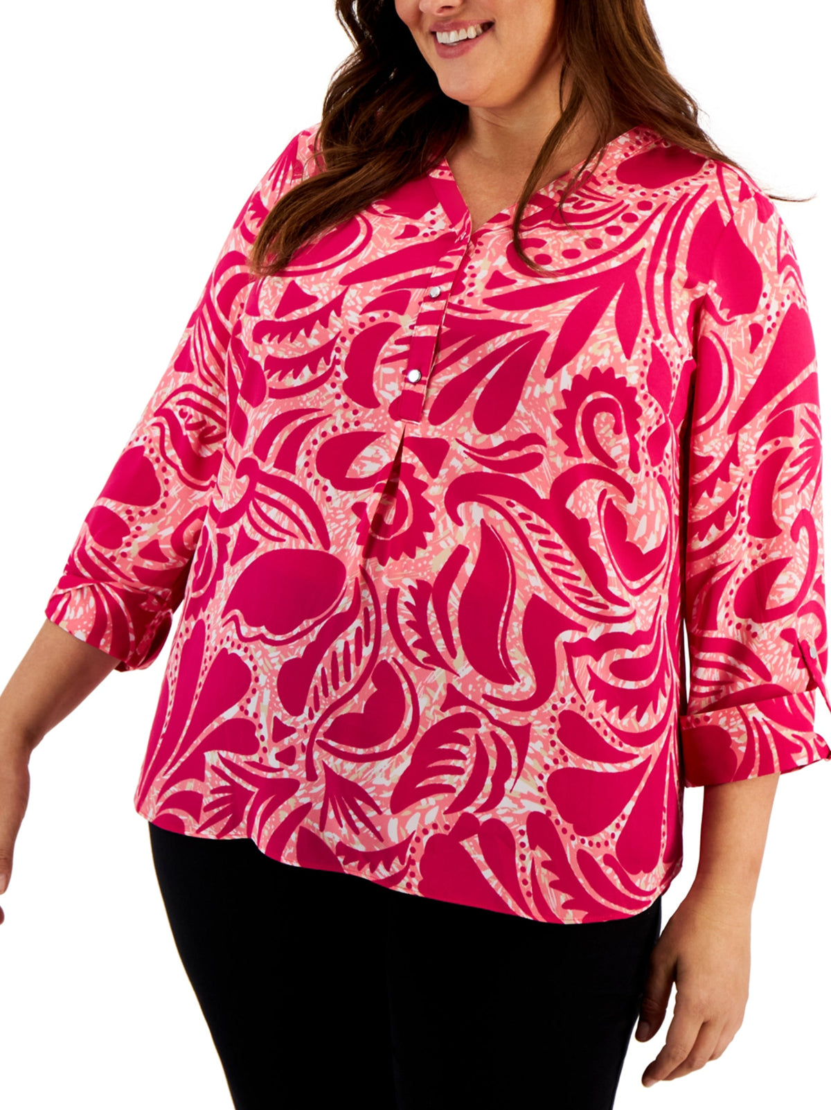 Image for Women's Graphic Printed Mesh Blouse,Pink