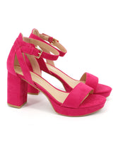 Image for Women's Ankle Strap Suede Heeled Sandals,Fuchsia
