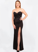 Image for Women's Strapless Satin Dress With Back Cut-Out Detail,Black