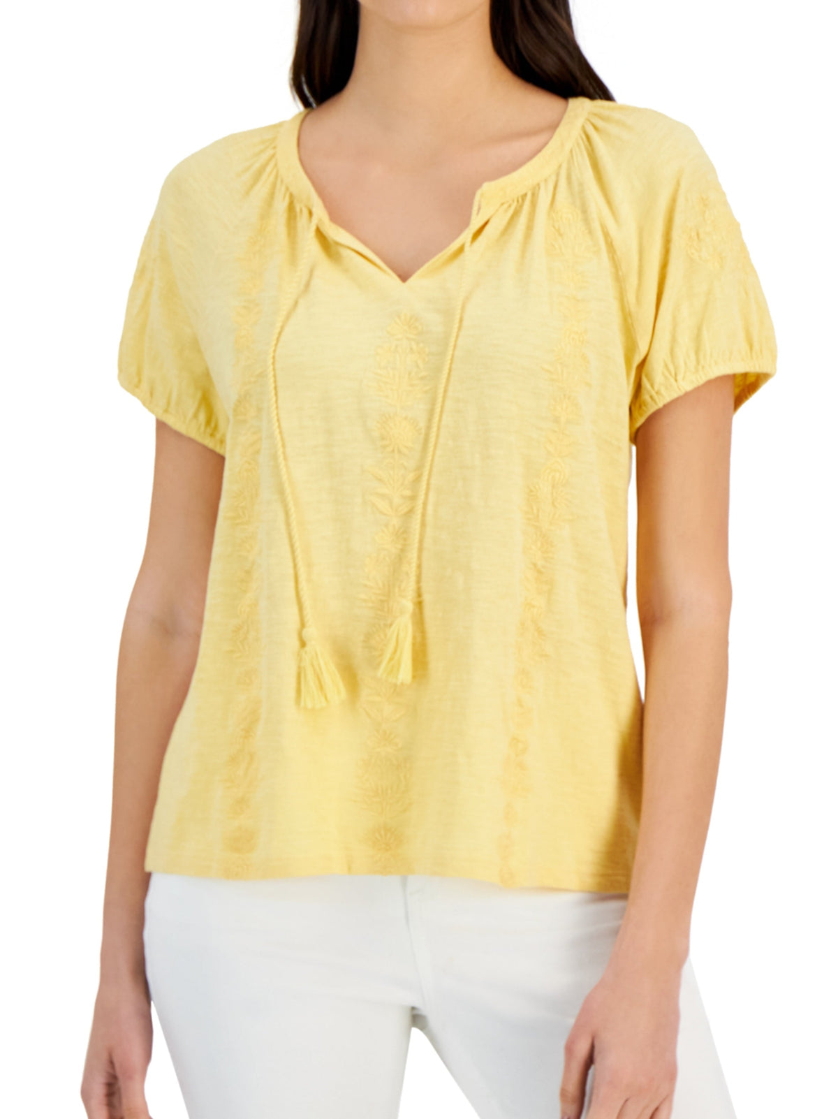 Image for Women's Floral Embroidered Top,Yellow
