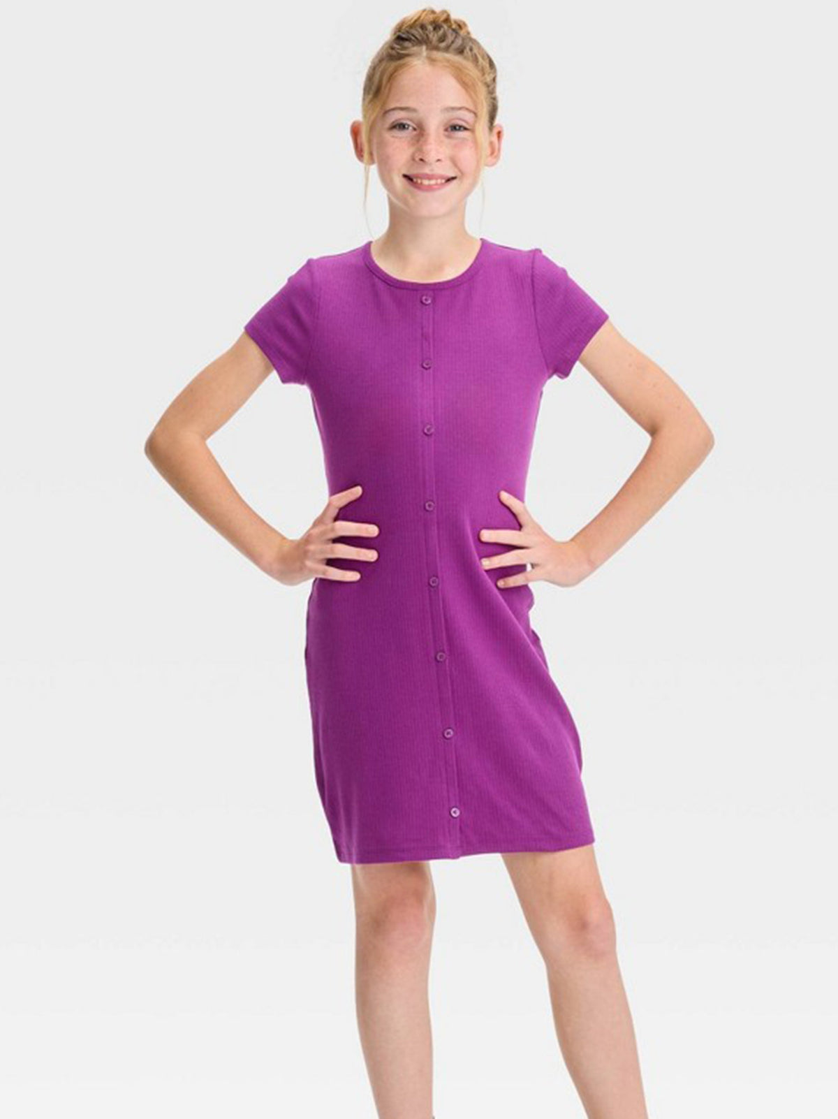 Image for Kids Girl Ribbed Dress,Purple