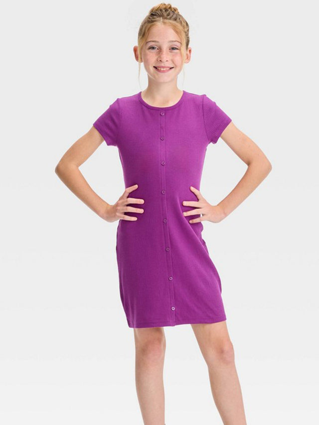 Image for Kids Girl Ribbed Dress,Purple
