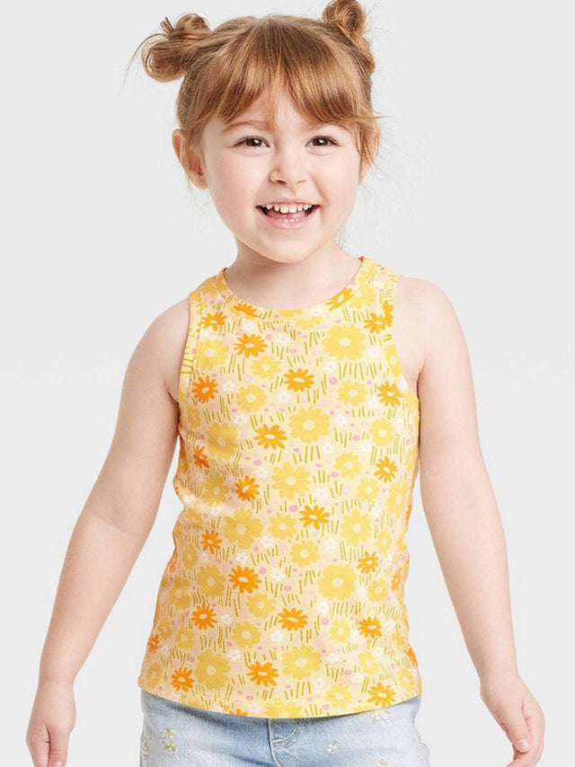 Image for Kids Girl Floral Printed Tank Top,Yellow