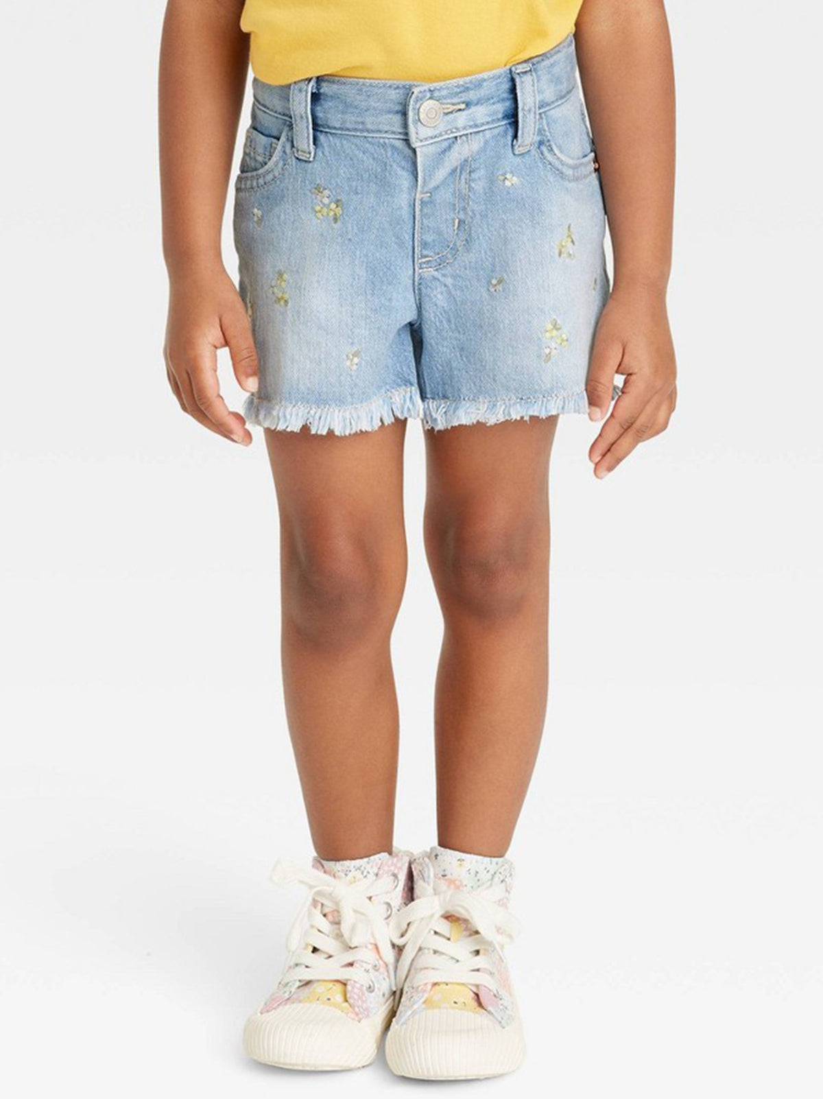 Image for Kids Girl Floral Embroidered Denim Short,Light Blue