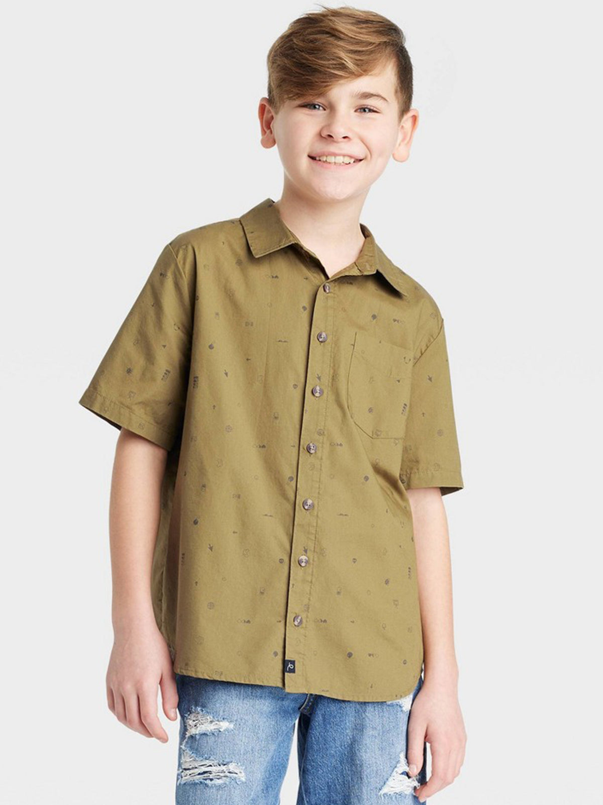 Image for Kids Boy Graphic Printed Shirt,Olive