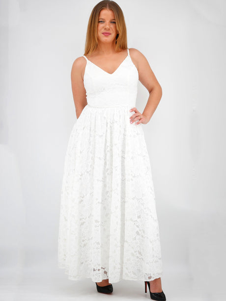 Image for Women's Lace Floral Dress,White
