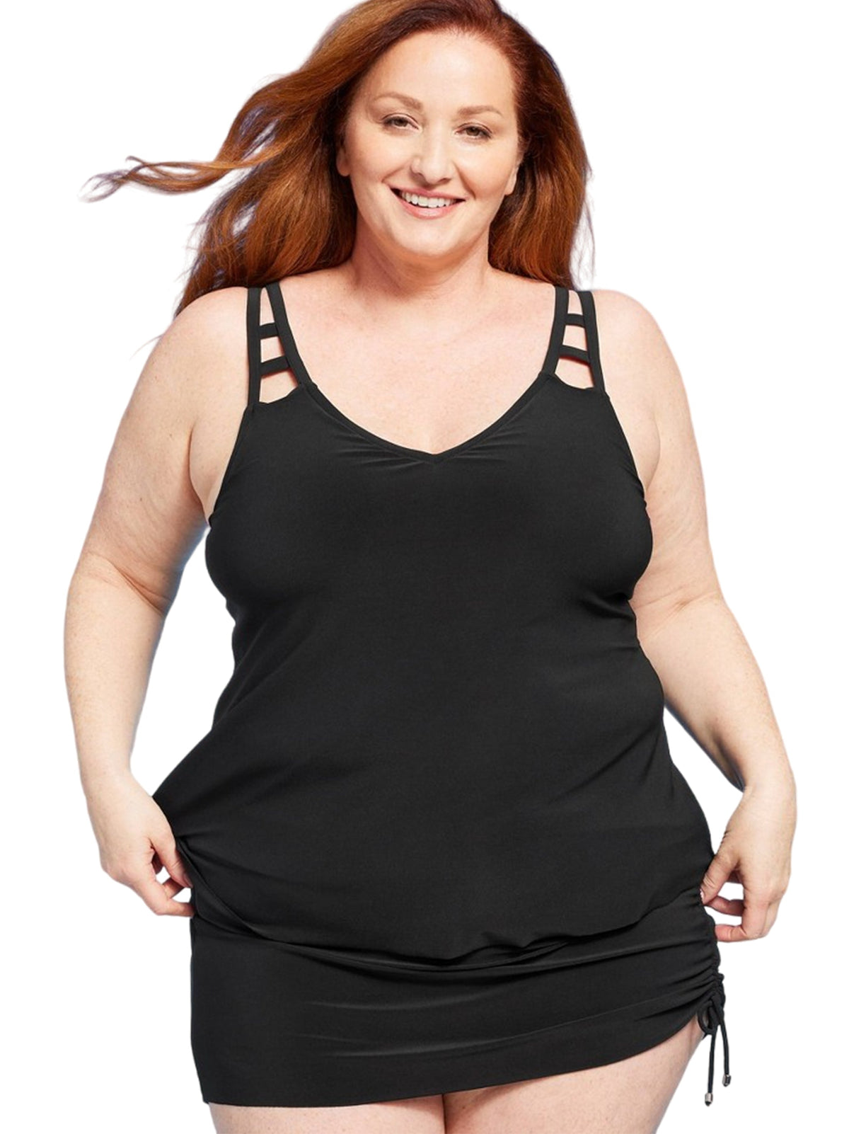 Image for Women's Cut Out Strap Tankini Top,Black