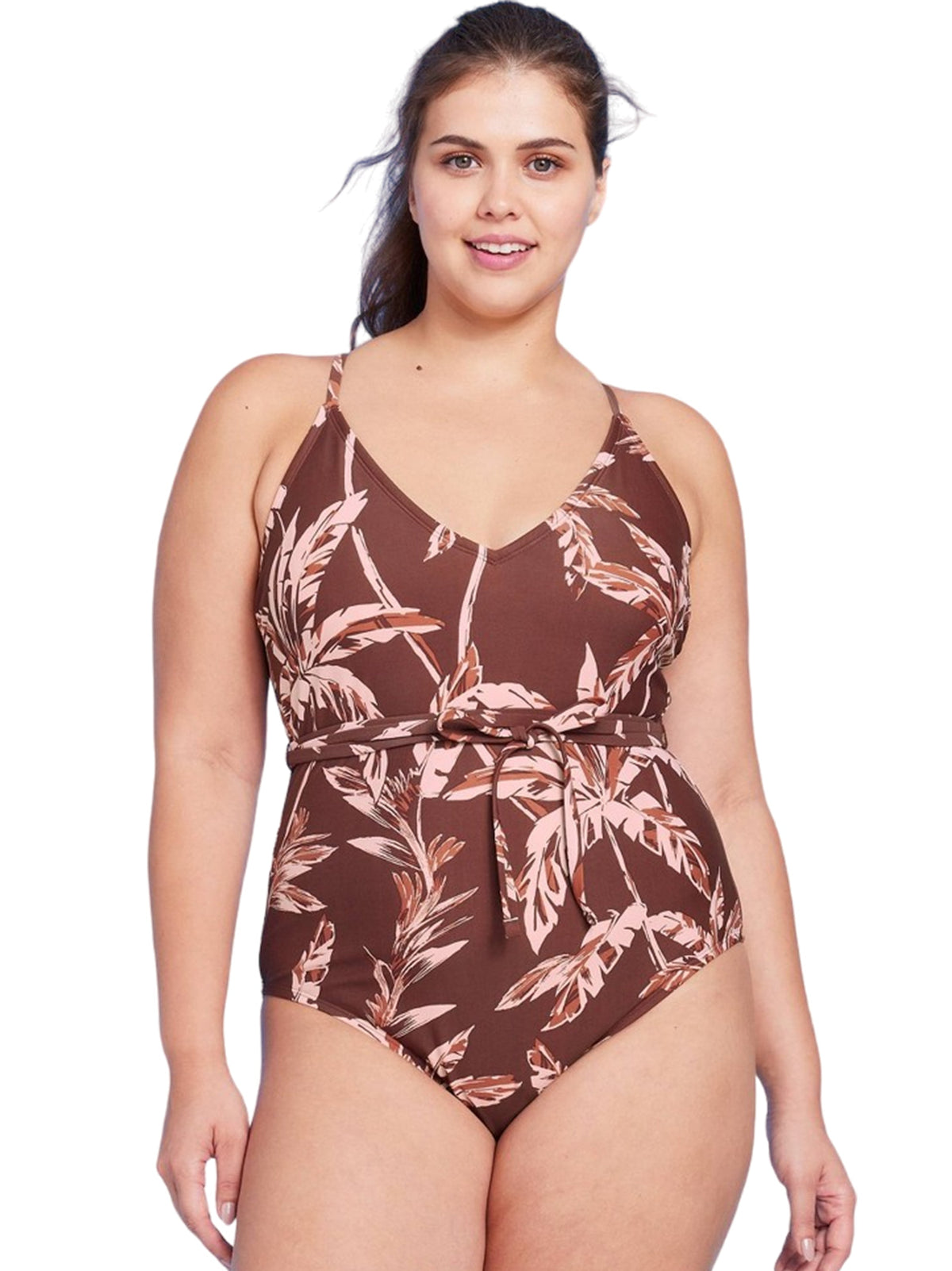 Image for Women's Wrap Waist Graphic Printed One Piece Swimsuit,Brown
