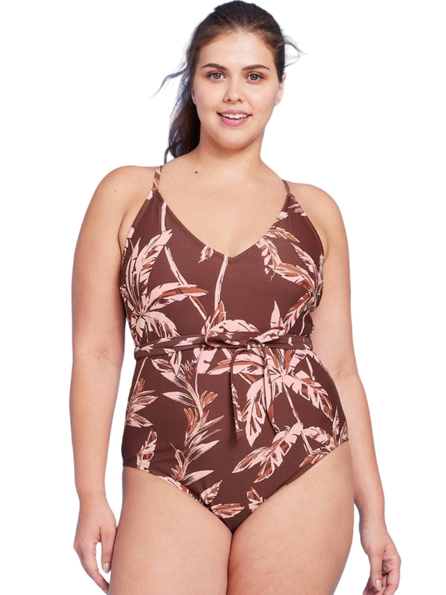 Image for Women's Wrap Waist Graphic Printed One Piece Swimsuit,Brown