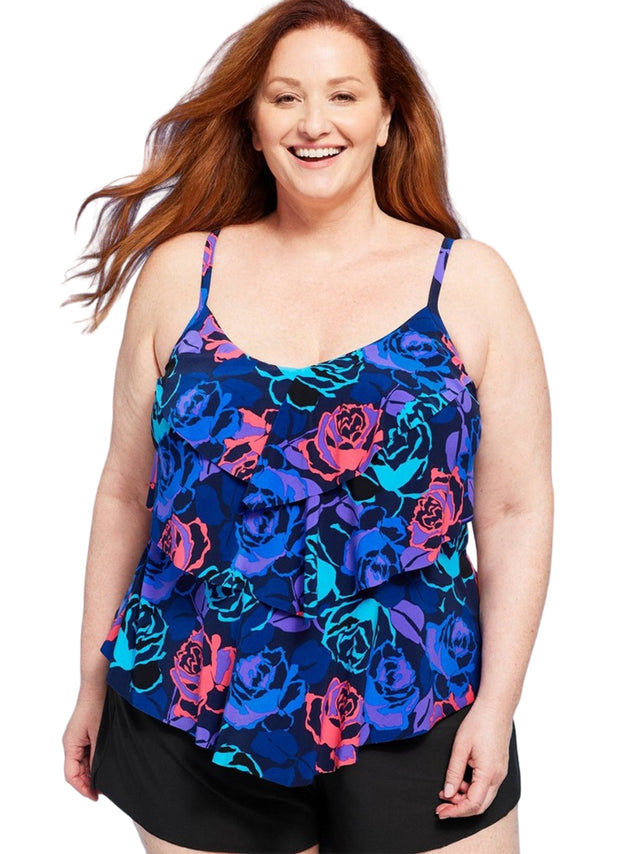 Image for Women's Floral Printed Tiered Tankini Top,Multi