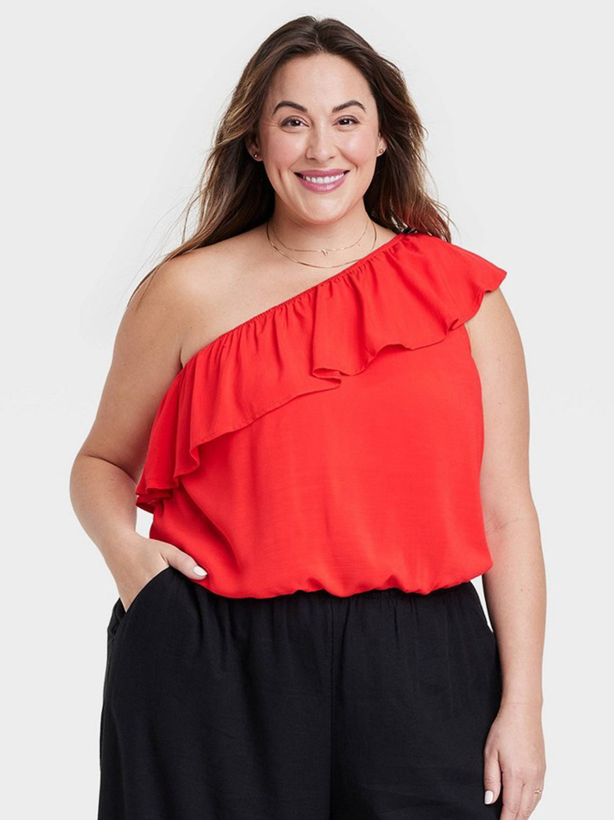 Image for Women's One Shoulder Top,Red