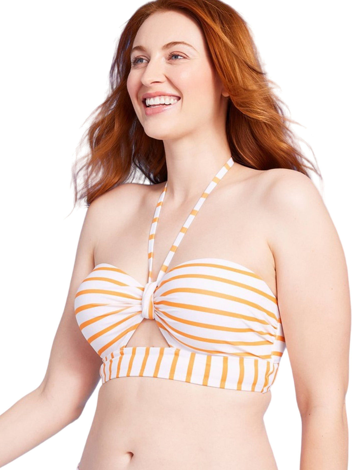 Image for Women's Striped Keyhole Bikini Top,White