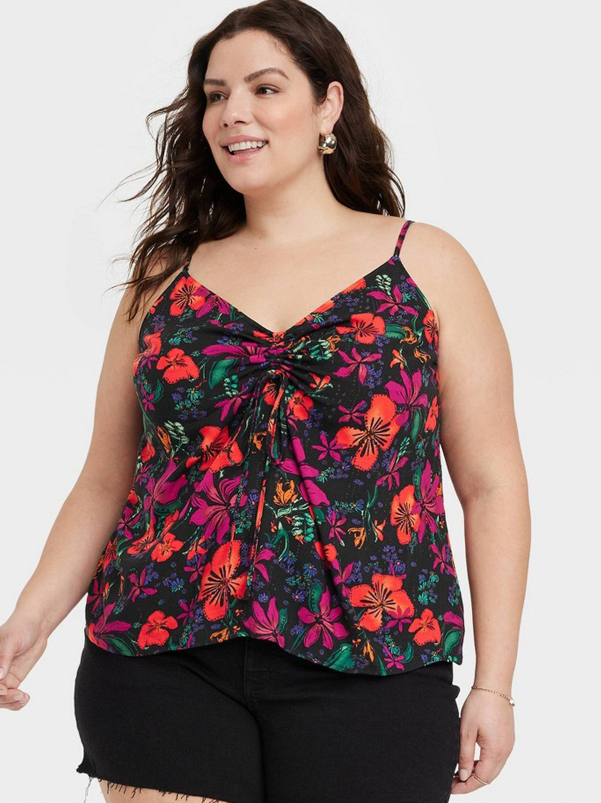 Image for Women's Floral Printed Cinched Tank Top,Multi