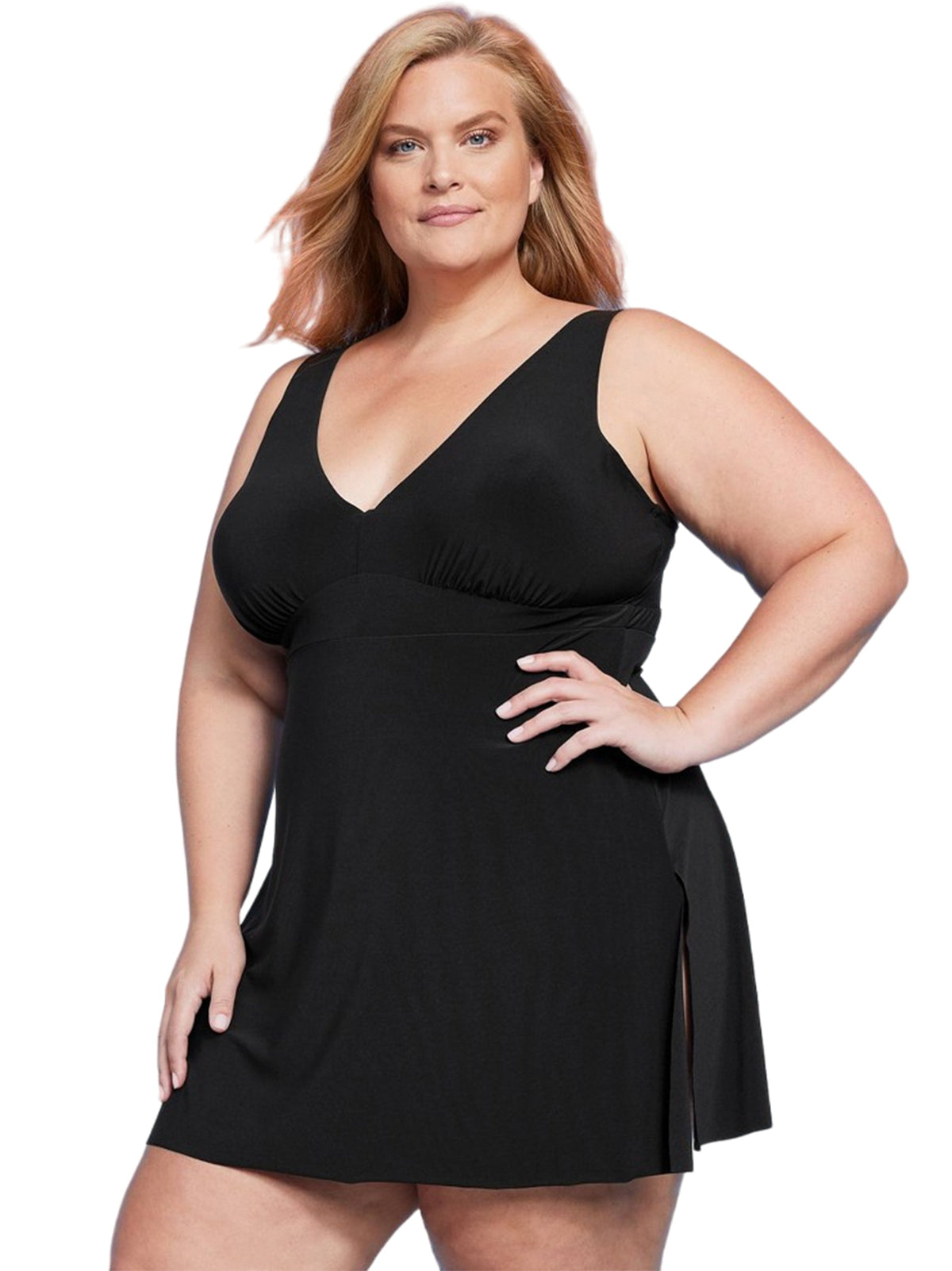 Image for Women's V-Neck Side Slit One Piece Swimsuit,Black