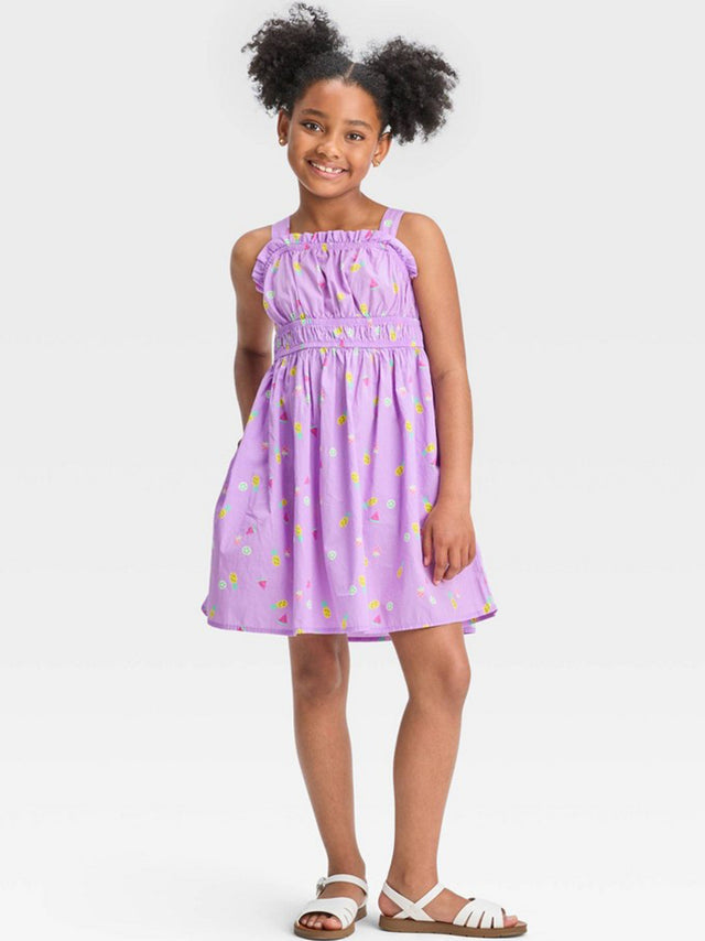 Image for Kids Girl Fruits Printed Woven Dress,Purple
