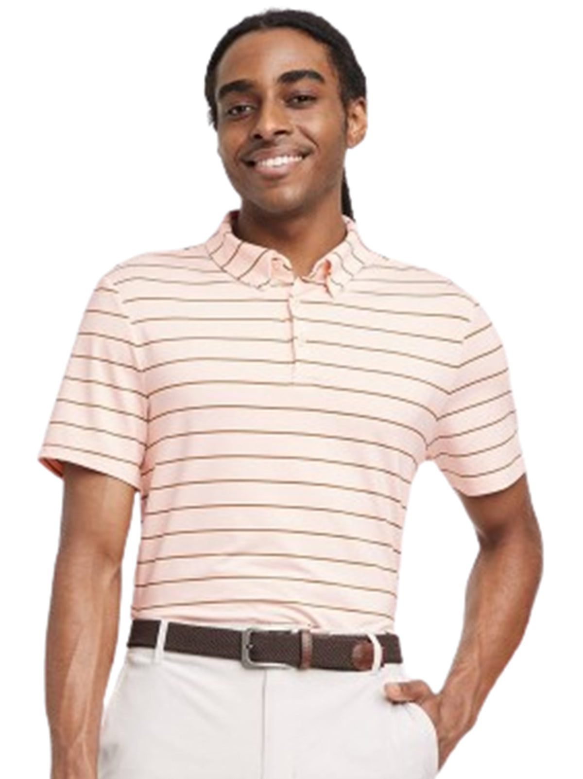 Image for Men's Striped Polo Shirt,Peach