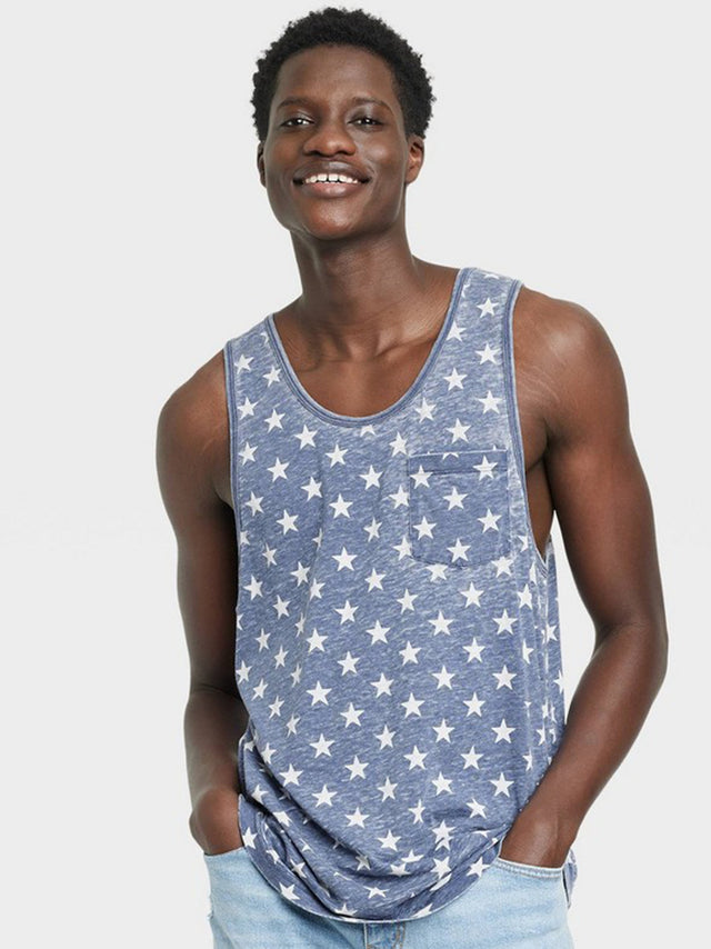 Image for Men's Star Printed Tank Top,Navy