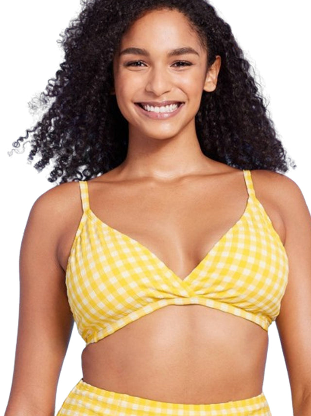 Image for Women's Textured Plaid Triangle Bikini Top,Yellow