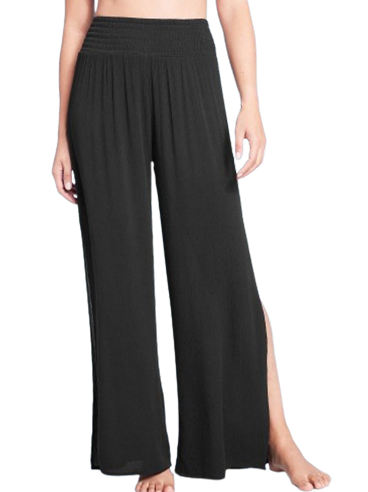 Image for Women's Side Slit Smocked Cover Up Pant,Black