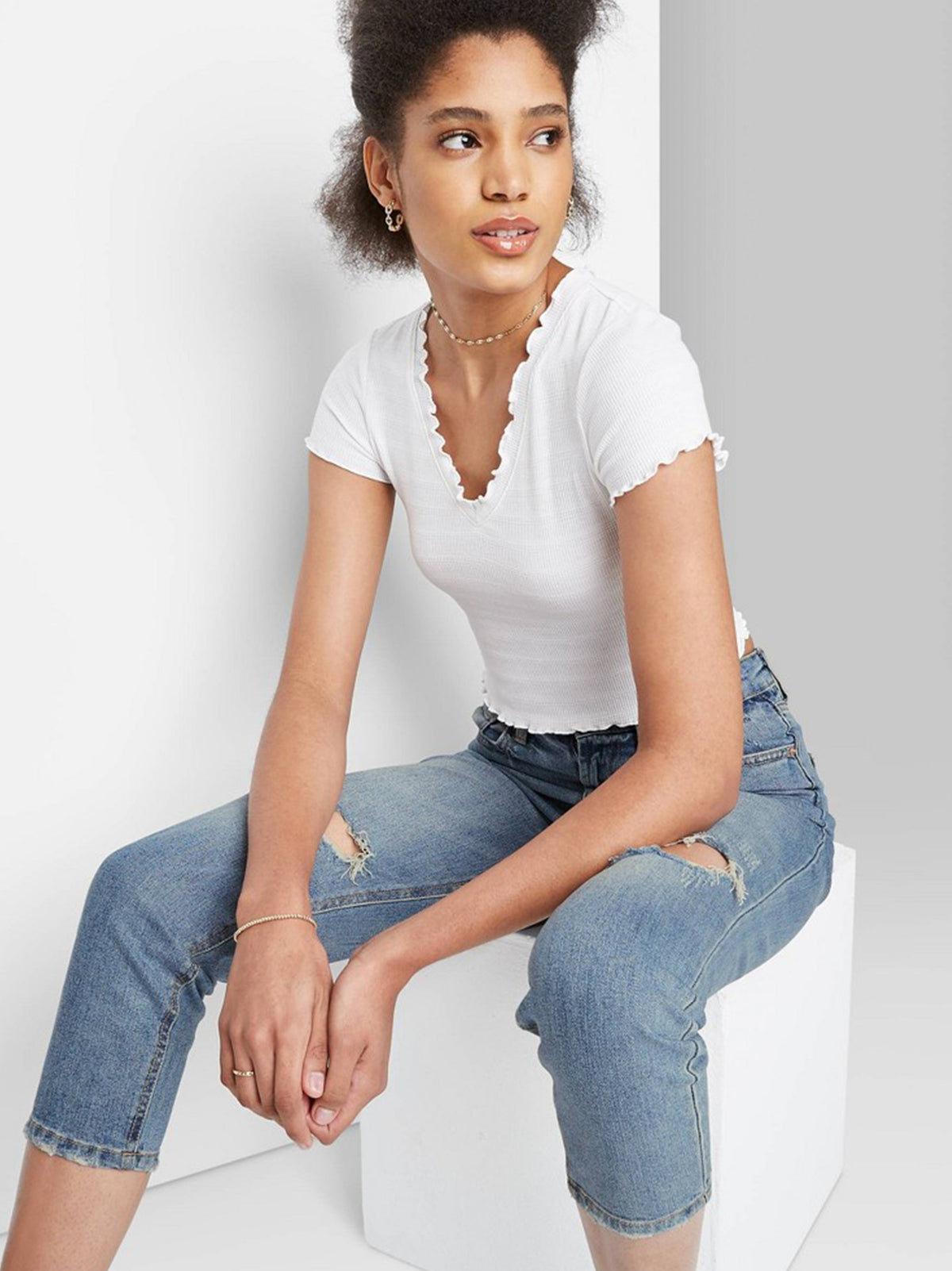 Image for Women's Ripped Washed Mom Jeans,Light Blue
