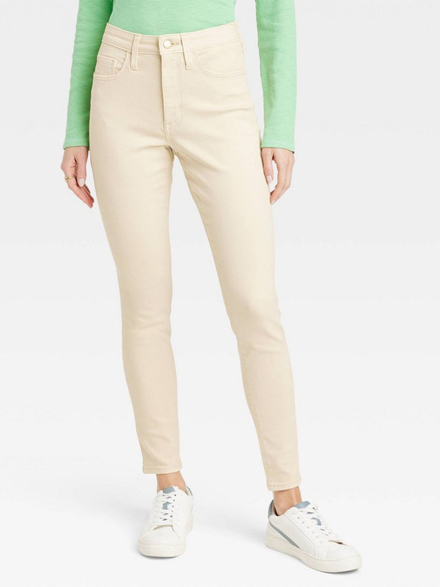 Image for Women's Plain Solid Skinny Jeans,Beige