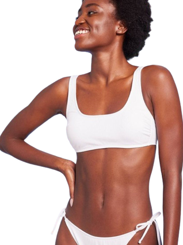 Image for Women's Ribbed Bralette Bikini Top,White