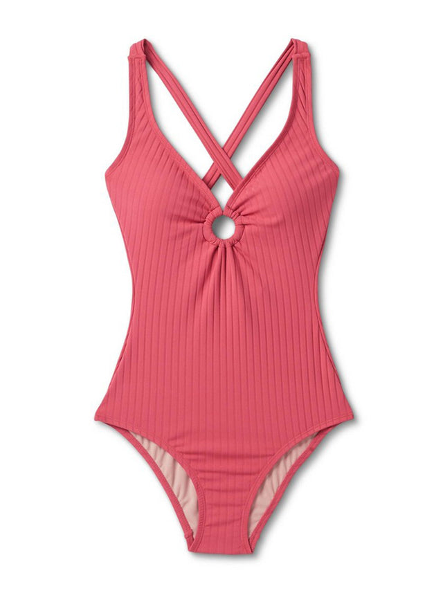 Image for Women's Center Ring Ribbed One Piece Swimsuit,Pink