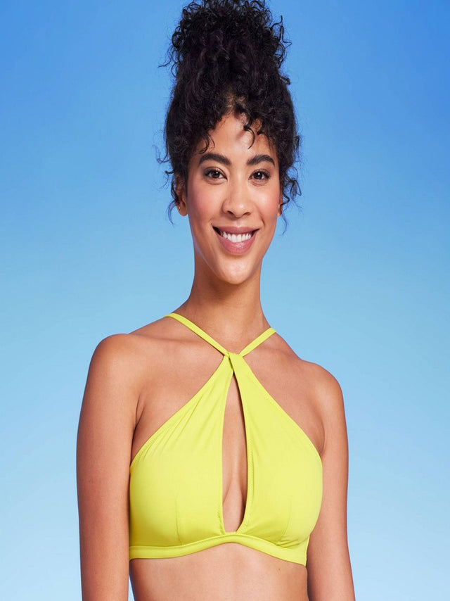 Image for Women's Keyhole Halter Bikini Top,Lime Green