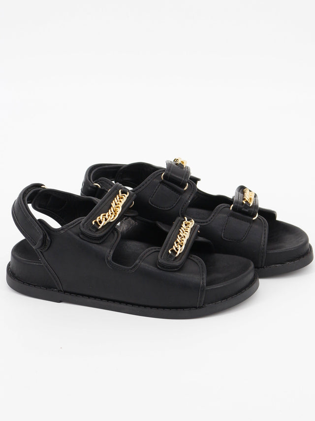 Image for Women's Chain Trim Chunky Sandals,Black