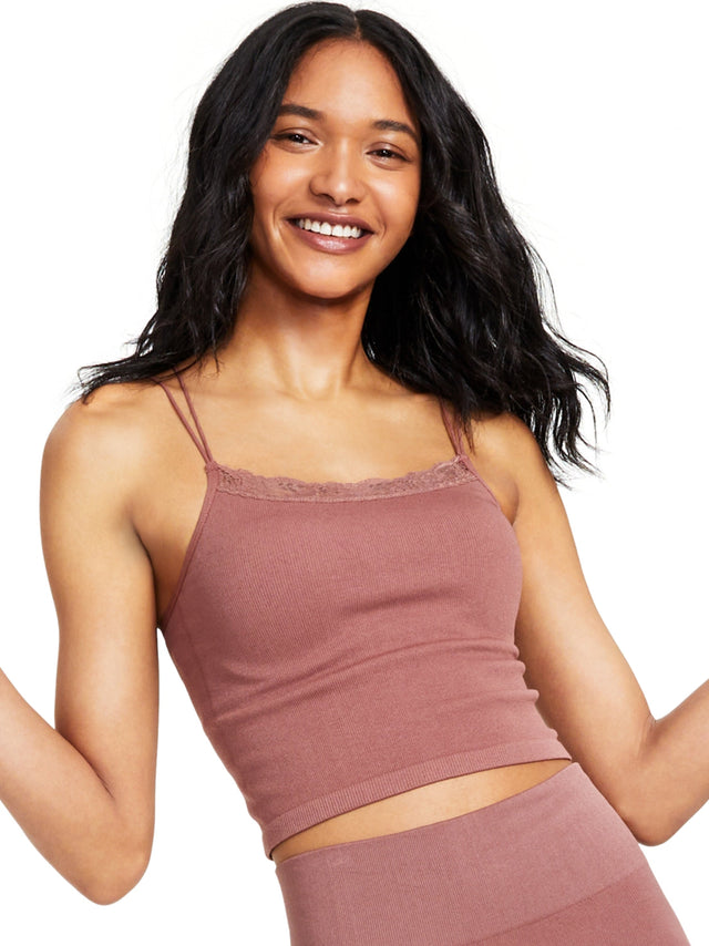 Image for Women's Lace-Trim Ribbed Tank Top,Light Brown