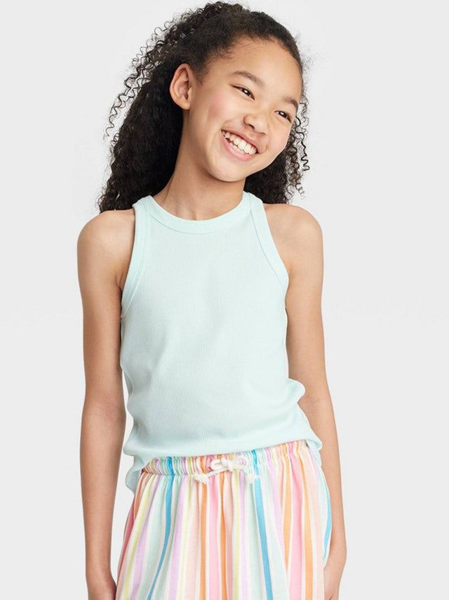 Image for Kid's Girl Ribbed Tank Top,Aqua