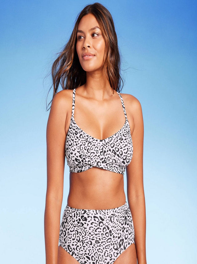 Image for Women's Leopard Print Twist-Front Bikini Top,Off White
