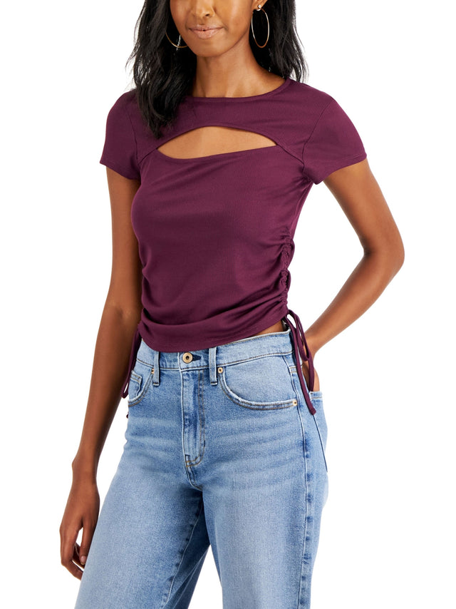 Image for Women's Cutout Ribbed T-Shirt,Dark Purple
