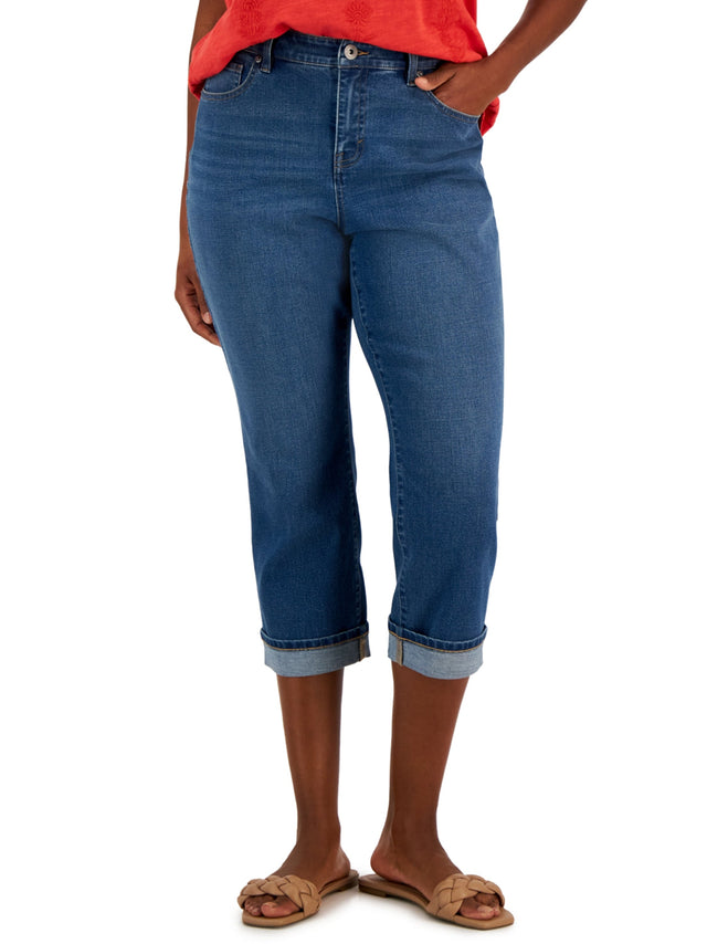 Image for Women's Cuffed Washed Capri Jeans,Blue