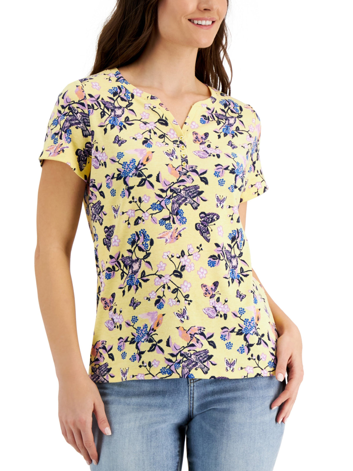 Image for Women's Floral Printed T-Shirt,Yellow