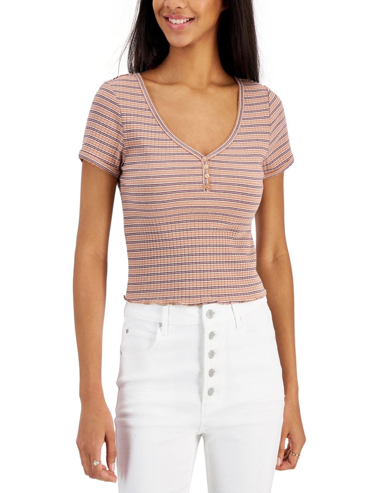 Image for Women's Striped Ribbed Top,Light Brown